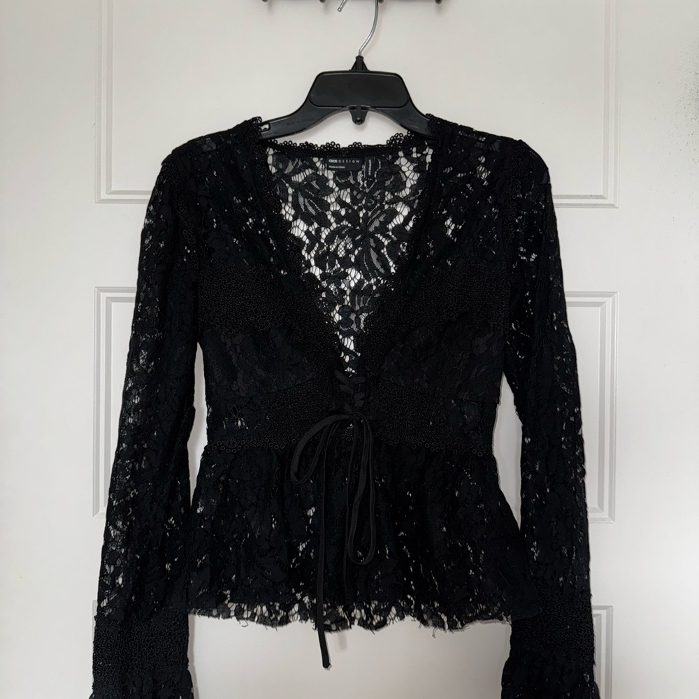 ASOS Black Lace Blouse with Tie Front